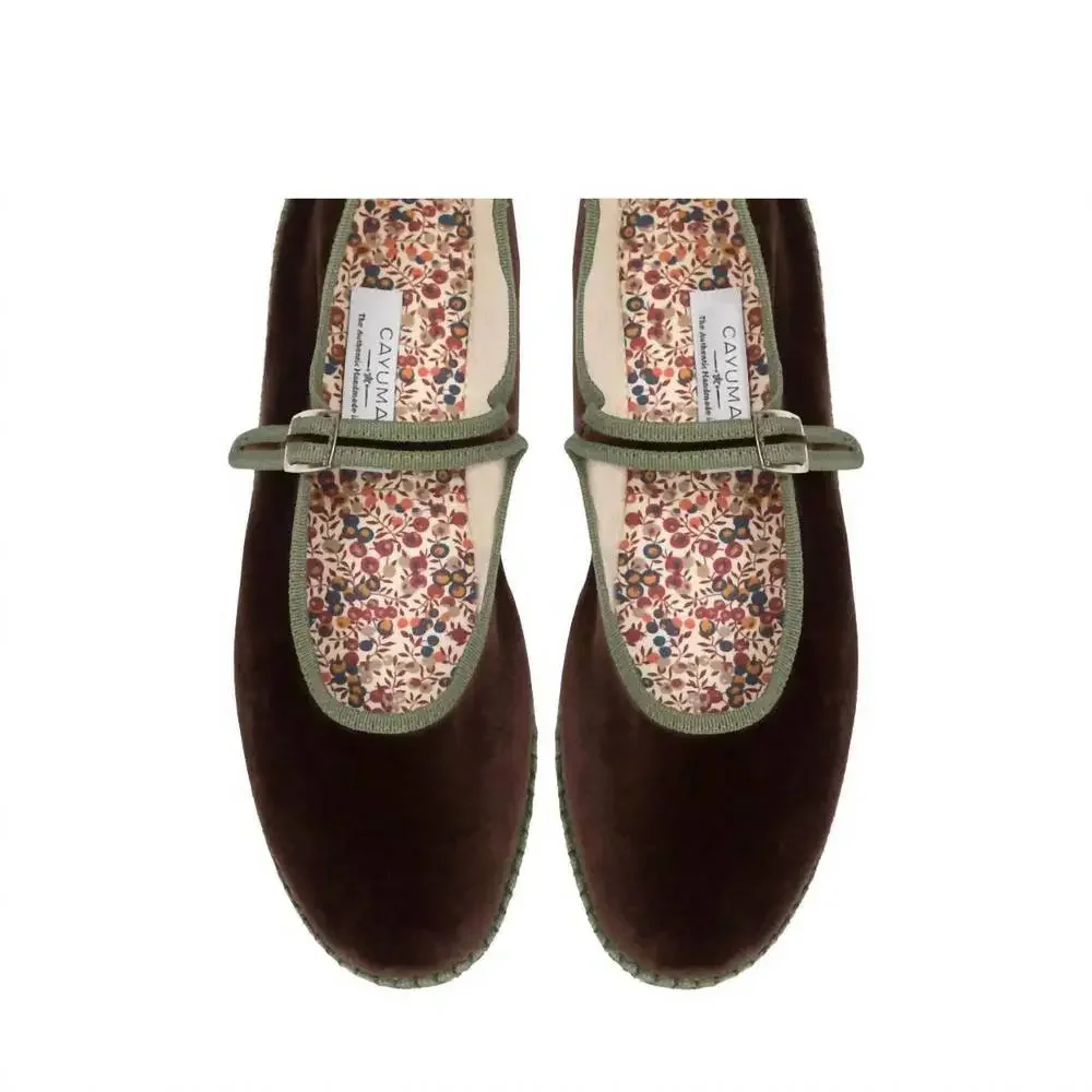 Brown Velvet Flats with Green Trim - Picture 1 of 1